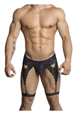 CandyMan 99310 Men's Underwear Lace Garther Thongs Color Black thumbnail 2