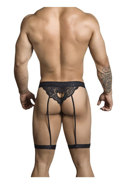 CandyMan 99310 Men's Underwear Lace Garther Thongs Color Black thumbnail 3