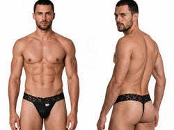 CandyMan 99370 Men's Underwear Sensual Lace Thongs Color Black thumbnail 1