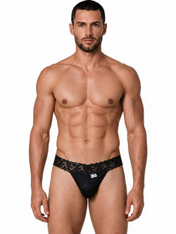 CandyMan 99370 Men's Underwear Sensual Lace Thongs Color Black thumbnail 2