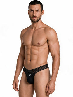 CandyMan 99370 Men's Underwear Sensual Lace Thongs Color Black thumbnail 4