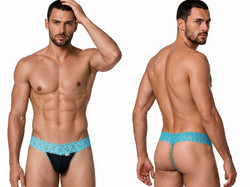 CandyMan 99370 Men's Underwear Sensual Lace Thongs Color Blue thumbnail 1