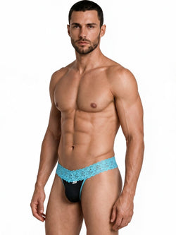 CandyMan 99370 Men's Underwear Sensual Lace Thongs Color Blue thumbnail 4
