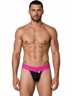 CandyMan 99370 Men's Underwear Sensual Lace Thongs Color Hot Pink thumbnail 2