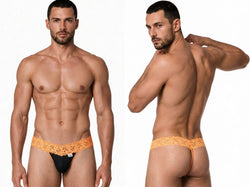 CandyMan 99370 Men's Underwear Sensual Lace Thongs Color Orange thumbnail 1