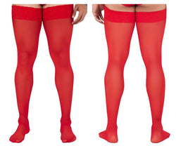 CandyMan 99533 Men's Mesh Thigh Highs Color Red thumbnail 1