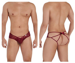 CandyMan 99535 Men's Underwear Bow & Lace Jockstrap Color Burgundy thumbnail 1