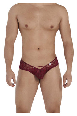 CandyMan 99535 Men's Underwear Bow & Lace Jockstrap Color Burgundy thumbnail 2