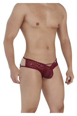 CandyMan 99535 Men's Underwear Bow & Lace Jockstrap Color Burgundy thumbnail 4