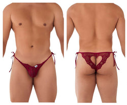 CandyMan Men's Underwear 99579 Lace Heart Bikini Color Burgundy thumbnail 1
