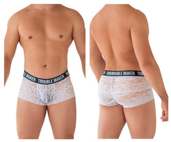 CandyMan Men's Underwear 99616X Trouble Maker Lace Trunks Color White thumbnail 1