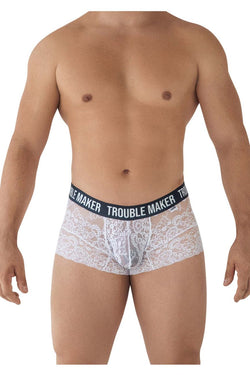 CandyMan Men's Underwear 99616X Trouble Maker Lace Trunks Color White thumbnail 2