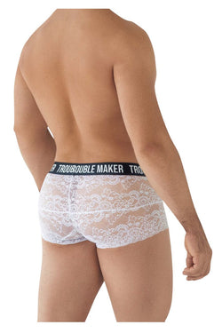 CandyMan Men's Underwear 99616X Trouble Maker Lace Trunks Color White thumbnail 3