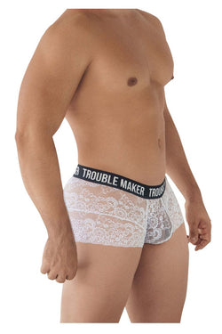 CandyMan Men's Underwear 99616X Trouble Maker Lace Trunks Color White thumbnail 4