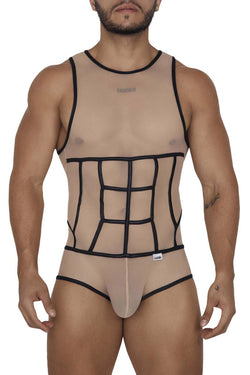 CandyMan Men's Underwear 99683X Tulle Bodysuit Color Beige thumbnail 2