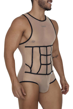 CandyMan Men's Underwear 99683X Tulle Bodysuit Color Beige thumbnail 4