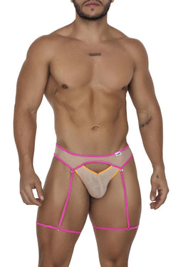 CandyMan Men's Underwear 99687 Garter Jock Two Piece Set Color Beige-Neon thumbnail 2