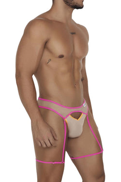 CandyMan Men's Underwear 99687 Garter Jock Two Piece Set Color Beige-Neon thumbnail 4