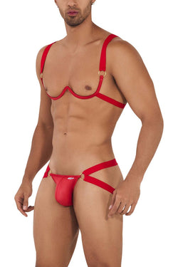 CandyMan Men's Underwear 99731 Harness-Bra Two Piece Set Color Red thumbnail 4