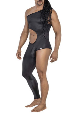 CandyMan Men's Underwear 99786 One Shoulder One Leg Bodysuit Color Black thumbnail 4