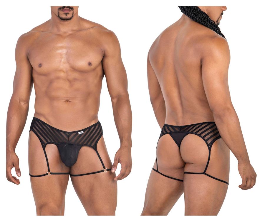 CandyMan Men's Underwear 99792 Mesh Garter Thongs Color Black