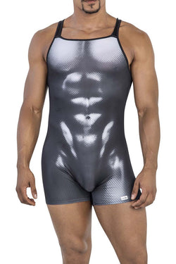 CandyMan Men's Underwear 99796 Muscle Onesie Bodysuit Color Black-White thumbnail 2