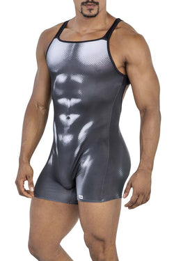CandyMan Men's Underwear 99796 Muscle Onesie Bodysuit Color Black-White thumbnail 4