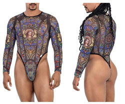 CandyMan Men's Underwear 99814 Stained Glass Bodysuit Color Black-Print thumbnail 1
