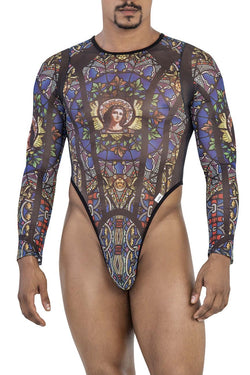 CandyMan Men's Underwear 99814 Stained Glass Bodysuit Color Black-Print thumbnail 2