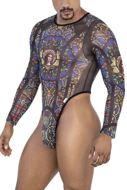 CandyMan Men's Underwear 99814 Stained Glass Bodysuit Color Black-Print thumbnail 4