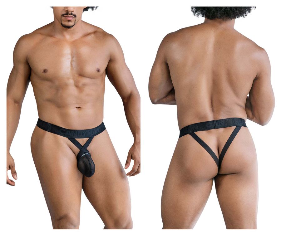 CandyMan Men's Underwear 99847 Mesh Thongs Color Black