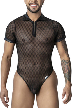CandyMan Men's Underwear 99902 Geometric Mesh Bodysuit Color Black thumbnail 2