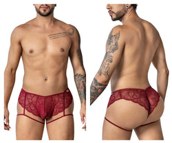 CandyMan Men's Underwear 99905 Garter Lace Briefs Color Burgundy thumbnail 1