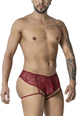 CandyMan Men's Underwear 99905 Garter Lace Briefs Color Burgundy thumbnail 4