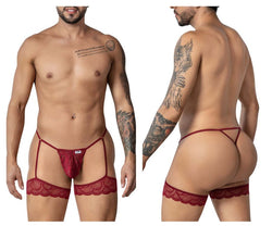 CandyMan Men's Underwear 99906 Garter Lace Thongs Color Burgundy thumbnail 1