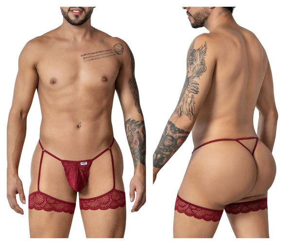 CandyMan Men's Underwear 99906 Garter Lace Thongs Color Burgundy