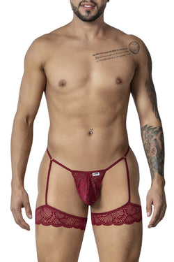 CandyMan Men's Underwear 99906 Garter Lace Thongs Color Burgundy thumbnail 2