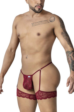 CandyMan Men's Underwear 99906 Garter Lace Thongs Color Burgundy thumbnail 4