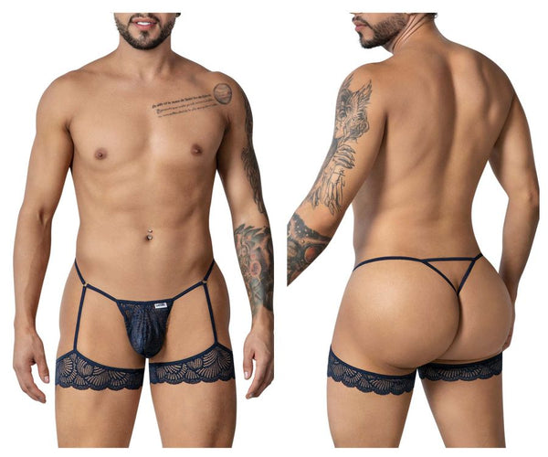 CandyMan Men's Underwear 99906 Garter Lace Thongs Color Navy