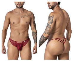 CandyMan Men's Underwear 99910 Lace Thongs Color Burgundy thumbnail 1