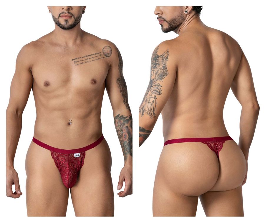 CandyMan Men's Underwear 99915 Lace Thongs Color Burgundy