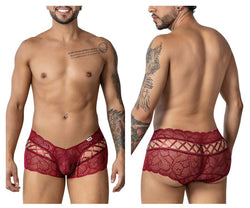 CandyMan Men's Underwear 99916 Lace Trunks Color Burgundy thumbnail 1