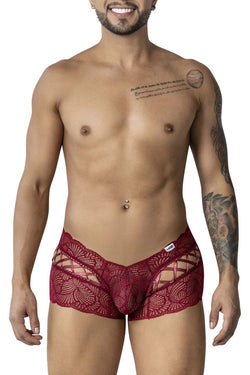 CandyMan Men's Underwear 99916 Lace Trunks Color Burgundy thumbnail 2