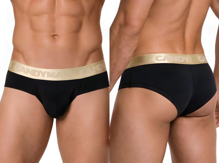 CandyMan 99932 Men's Underwear Sleek Contour Briefs Color Black-Gold
