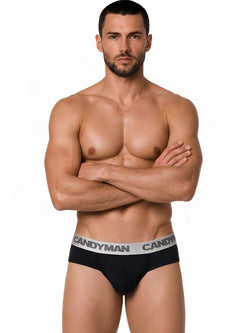 CandyMan 99932 Men's Underwear Sleek Contour Briefs Color Black-Silver thumbnail 2