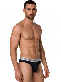 CandyMan 99932 Men's Underwear Sleek Contour Briefs Color Black-Silver thumbnail 4