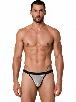 CandyMan 99933 Men's Underwear Seductive Mesh Bikini Color White Mesh thumbnail 2