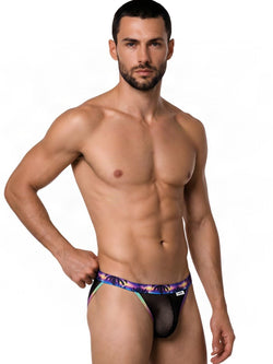 CandyMan 99935 Men's Underwear Tropical Mesh Low Rise Briefs Color Black thumbnail 4