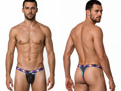 CandyMan 99936 Men's Underwear Tropical Palm Print Thongs Color Black thumbnail 1