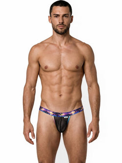 CandyMan 99936 Men's Underwear Tropical Palm Print Thongs Color Black thumbnail 2